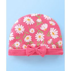 Babyhug 100% Cotton Cap Floral Printed Pink - Diameter 11.5 cm
