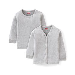 Babyhug Full Sleeves Solid Thermal Vests Pack of 2 - Light Grey