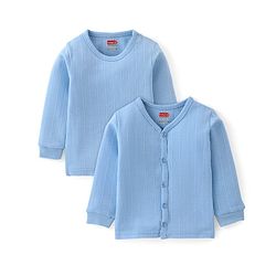 Babyhug Cotton Blend Full Sleeves Front Open and Pullover Solid Color Thermal Wear Pack Of 2 - Blue