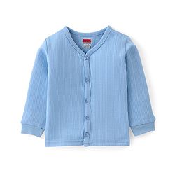 Babyhug Cotton Blend Full Sleeves Front Open and Pullover Solid Color Thermal Wear Pack Of 2 - Blue