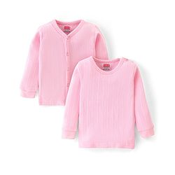 Babyhug Cotton Blend Full Sleeves Front Open and Pullover Solid Color Thermal Wear Pack of 2 - Pink