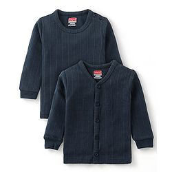 Babyhug Full Sleeves Solid Colour Thermal Vest & Pullover Set Pack Of 2 - Navy Blue