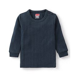 Babyhug Full Sleeves Solid Colour Thermal Vest & Pullover Set Pack Of 2 - Navy Blue