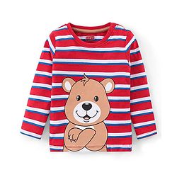 Babyhug 100% Cotton Knit to Knit Full Sleeves Stripes  T-Shirt and  Trouser-Maroon & Brown