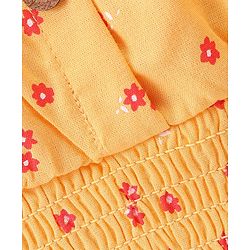 Babyhug 100% Rayon Woven Full Sleeves Off Shoulder Top with Smocking & Ruffle Detailing Floral Print - Yellow