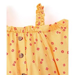 Babyhug 100% Rayon Woven Full Sleeves Off Shoulder Top with Smocking & Ruffle Detailing Floral Print - Yellow