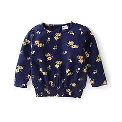 Babyhug 100% Rayon Full Sleeves Floral Printed Top With Smocking Detailing- Navy Blue