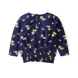 Babyhug 100% Rayon Full Sleeves Floral Printed Top With Smocking Detailing- Navy Blue