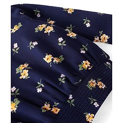 Babyhug 100% Rayon Full Sleeves Floral Printed Top With Smocking Detailing- Navy Blue