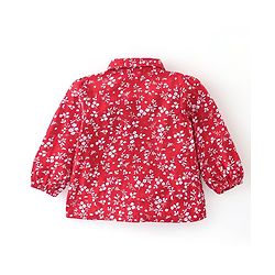Babyhug Full Sleeves Rayon Floral Printed Top with Frill & Lace Detailing - Red