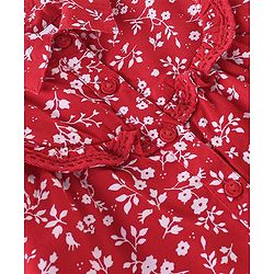 Babyhug Full Sleeves Rayon Floral Printed Top with Frill & Lace Detailing - Red