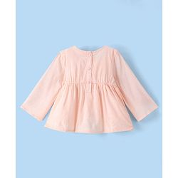 Babyhug Full Sleeves 100% Rayon Woven Gathered Top with Embroidery Detailing - Peach