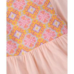 Babyhug Full Sleeves 100% Rayon Woven Gathered Top with Embroidery Detailing - Peach