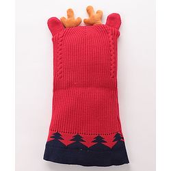 Babyhug Monkey Cap Reindeer Print - Red
