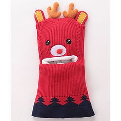 Babyhug Monkey Cap Reindeer Print - Red