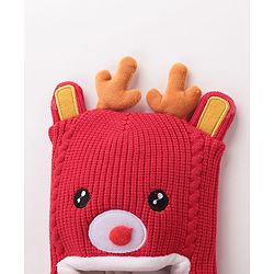 Babyhug Monkey Cap Reindeer Print - Red