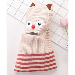 Babyhug Monkey Cap Kitty Print - Beige