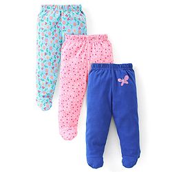 Babyhug Cotton Full Length Bootie Leggings Polka Dots & Floral Printed Pack of 3 - Pink & Blue