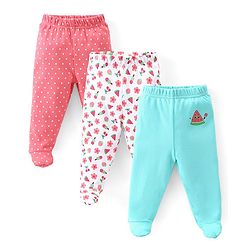 Babyhug Cotton Knit Full Length Bootie Leggings With Polka Dot Prints Pack of 3 -Multicolour