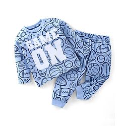 Babyhug Cotton Knit Full Sleeves Night Suit Ball Print - Blue