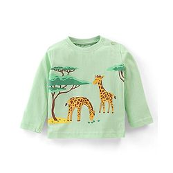 Babyhug Cotton Knit Full Sleeves Night Suit Stripes & Giraffe Print - Green
