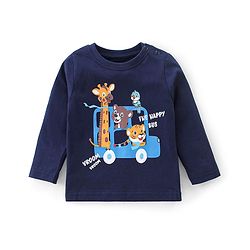 Babyhug Cotton Knit Full Sleeves Night Suit With Animals Print - Navy Blue