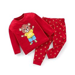 Babyhug Cotton Knit Full Sleeves Bear Print Night Suit - Red