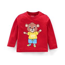 Babyhug Cotton Knit Full Sleeves Bear Print Night Suit - Red