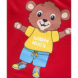 Babyhug Cotton Knit Full Sleeves Bear Print Night Suit - Red