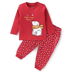 Babyhug 100% Cotton Full Sleeves Night Suit With Polar Bear Print - Red