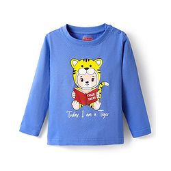 Babyhug Single Jersey Knit Full Sleeves Nightsuit With Animal Print & Stripes - Blue