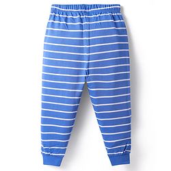 Babyhug Single Jersey Knit Full Sleeves Nightsuit With Animal Print & Stripes - Blue