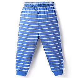 Babyhug Single Jersey Knit Full Sleeves Nightsuit With Animal Print & Stripes - Blue