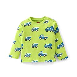 Babyhug Cotton Knit Full Sleeves Trucks Printed Night Suit - Green