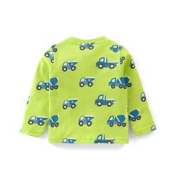 Babyhug Cotton Knit Full Sleeves Trucks Printed Night Suit - Green