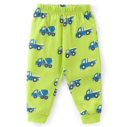 Babyhug Cotton Knit Full Sleeves Trucks Printed Night Suit - Green