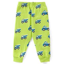 Babyhug Cotton Knit Full Sleeves Trucks Printed Night Suit - Green
