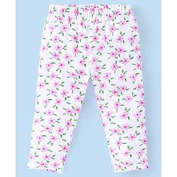 Babyhug Cotton Knit Single Jersey  Full Sleeves Night Suit With Bunny & Floral Print - Pink & White