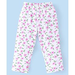 Babyhug Cotton Knit Single Jersey  Full Sleeves Night Suit With Bunny & Floral Print - Pink & White