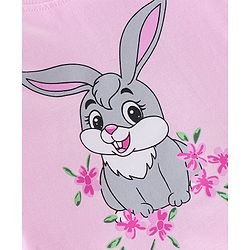 Babyhug Cotton Knit Single Jersey  Full Sleeves Night Suit With Bunny & Floral Print - Pink & White
