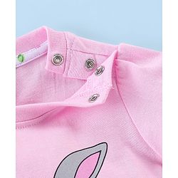 Babyhug Cotton Knit Single Jersey  Full Sleeves Night Suit With Bunny & Floral Print - Pink & White