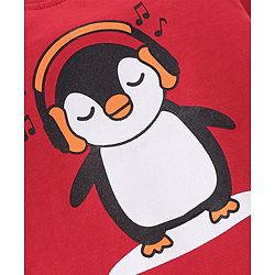 Babyhug Cotton Knit Single Jersey  Full Sleeves Night Suit With Penguin Print - Red & White