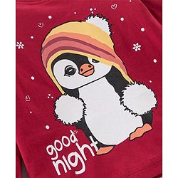 Babyhug Cotton Knit Full Sleeves Night Suit Penguin Print - Red