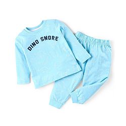 Babyhug Cotton Knit Single Jersey Full Sleeves Night Suit With Dino Print - Blue