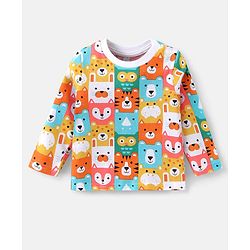 Babyhug Cotton Knit Full Sleeves Night Suit Teddy Print - Multicolour
