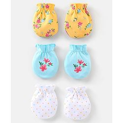 Babyhug 100% Cotton Knit Floral Printed Mittens Pack Of 3 - Multicolour
