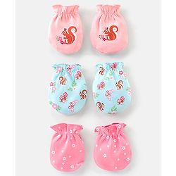 Babyhug 100% Cotton Knit Squirrel Printed Mittens Pack Of 3 - Multicolour
