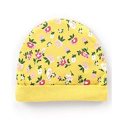 Babyhug Interlock 100% Cotton Knit Cap Mittens & Booties Floral Print Yellow - Diameter 9.5 cm