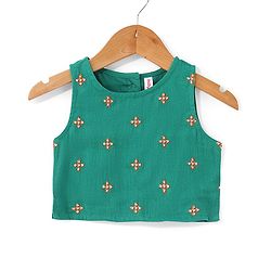 Babyhug Cotton Woven Sleeveless Choli & Lehenga Set with Dupatta Floral Print - Maroon & Blue