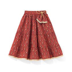 Babyhug Cotton Woven Sleeveless Choli & Lehenga Set with Dupatta Floral Print - Maroon & Blue